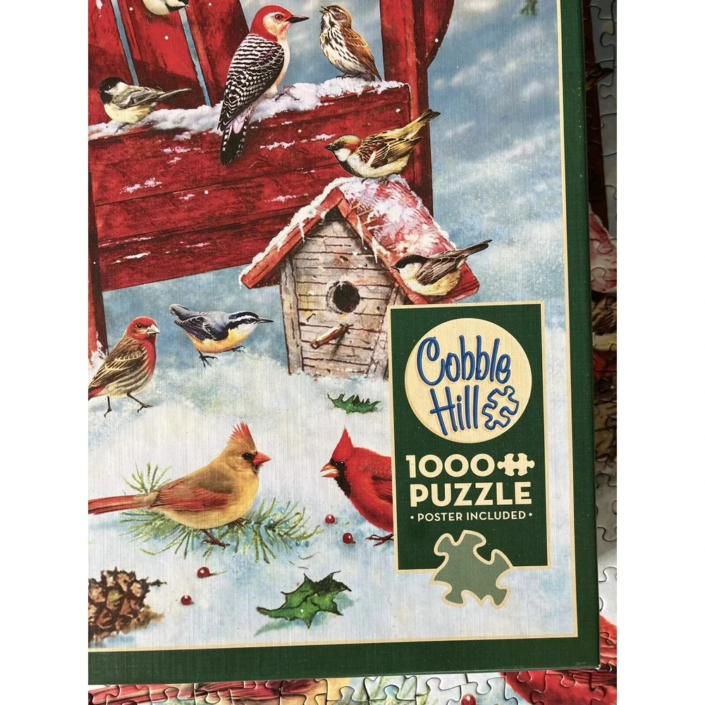 Cobble Hill New Sealed 1000 Piece Jigsaw Puzzle Adirondack Birds Red Chair Snow